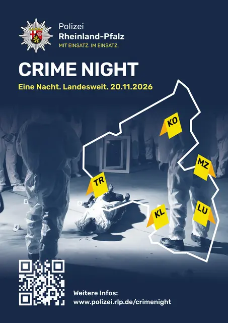 Bei der Crime Night in Kaiserslautern am Freitag, 20. November, können junge Menschen einen simulierten Cold Case lösen und die Arbeit von Schutz- und Kriminalpolizei kennenlernen. | Foto: Polizeipräsidium Westpfalz