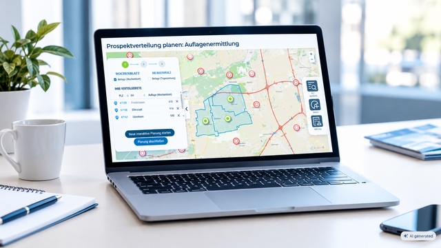 Prospektverteilung planen mit dem Auflagenermittlungs-Tool. | Foto: MWS Mediawerk Südwest GmbH. AI GENERATED.
