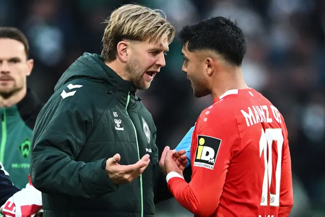 Lieferten sich nach dem Abpfiff ein hitziges Wortgefecht: Nadiem Amiri (rechts) und Niclas Füllkrug (links) | Foto: Florian Wiegand/dpa