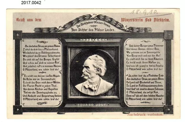 Eine Postkarte mit dem Dichter und Autor Eduard Jost. | Foto: Stadtmuseum Bad Dürkheim