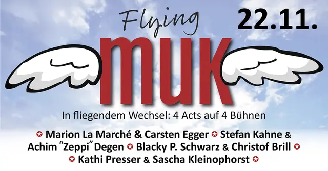 Flying MUK mit Marion La Marché, Carsten Egger, Stefan Kahne, Achim Degen, Blacky P. Schwarz, Christof Brill, Kathi Presser, Sascha Kleinophorst in Weisenheim am Sand am 22.11.2025 | Foto: MUK Weisenheim am Sand e.V.